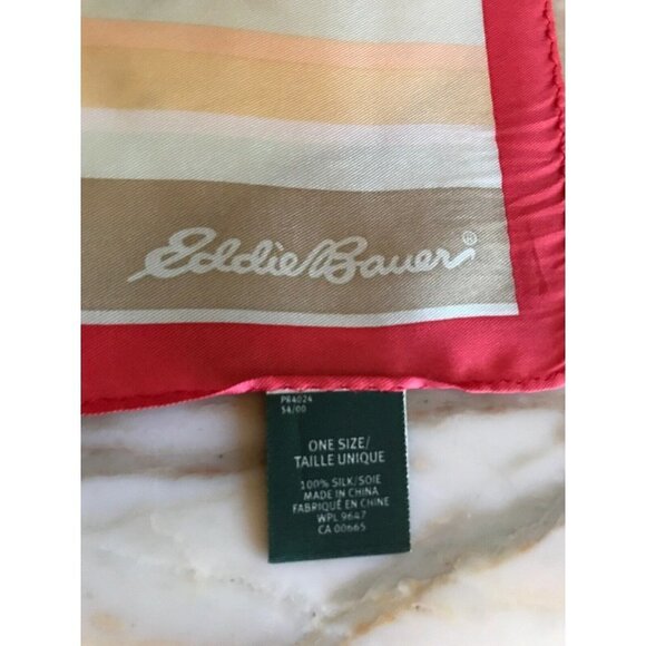 Eddie Bauer Womens Square Striped Silk Scarf Pink Beige Neutral - Picture 2 of 7